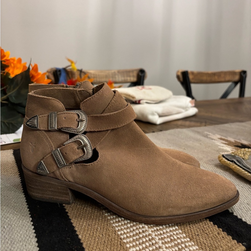 Frye Brown Ankle Booties with Buckle Detail